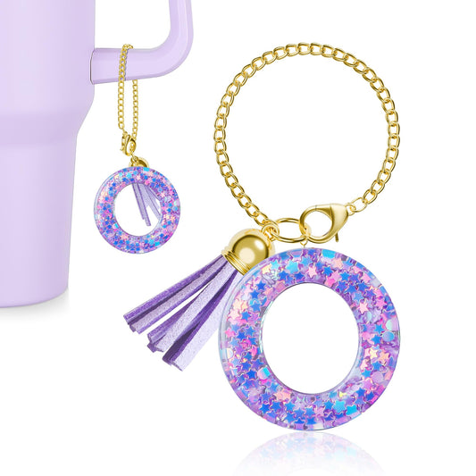 MOYOHIM Letter Charm for Stanley Cup, 1PCS Cute Tumbler Accessories Charm for Handle, Purple Personalized Initial Keychain Charm for Girls Women