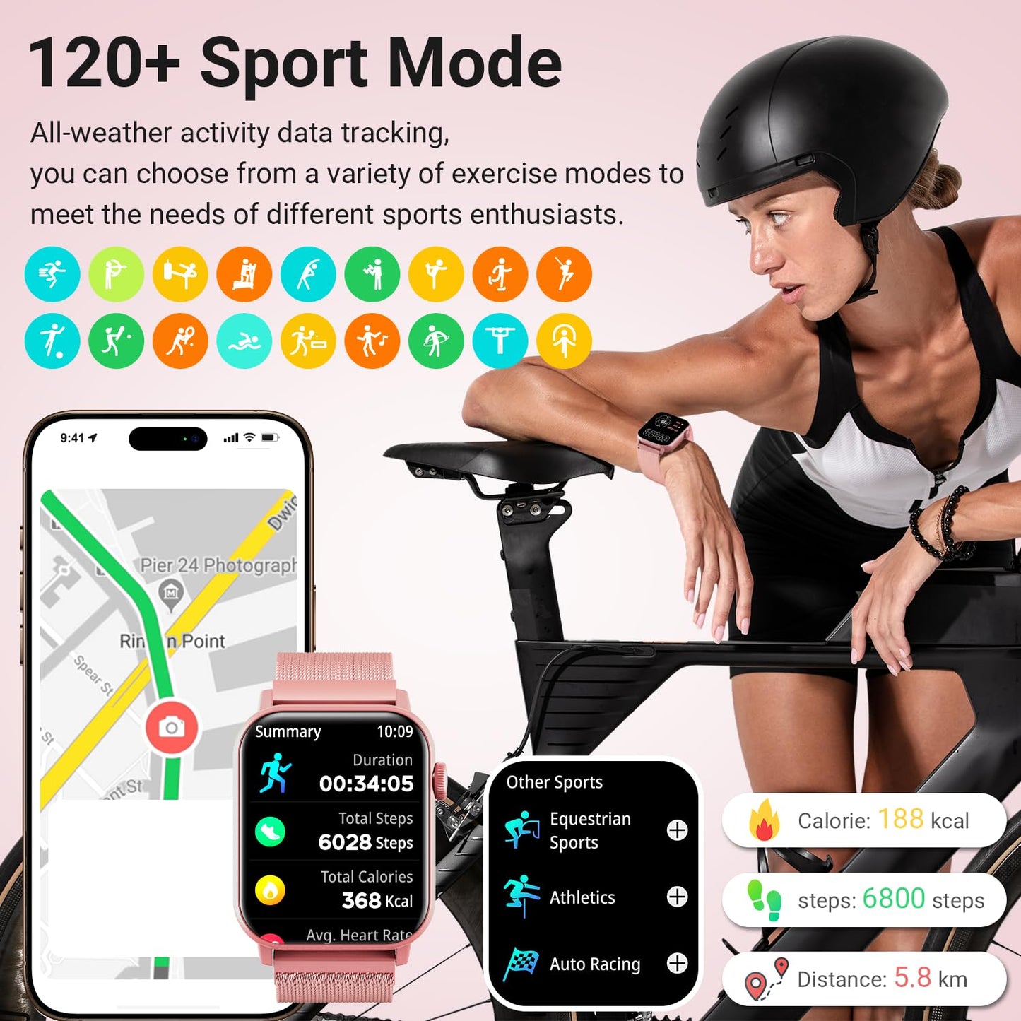 Trendia Smart Watches for Women, 1.83" HD Fitness Tracker (Answer/Make Calls), 120+ Sport Modes with Heart Rate/Sleep Monitor, IP68 Waterproof, Fitness Watch for iOS Android, Rose Gold