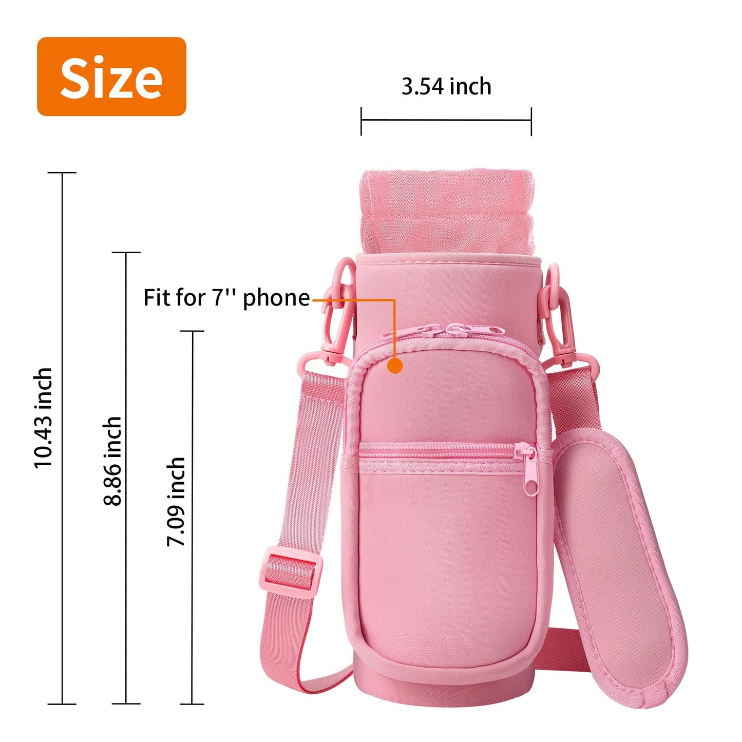 AceTreker 32 oz 40 oz Water Bottle Carrier with Strap, Sport Water Bottle Sleeve with Pocket & Paracord Handle, Insulated Flask Water Bottle Sling Bag for Walking, Hiking-Pink