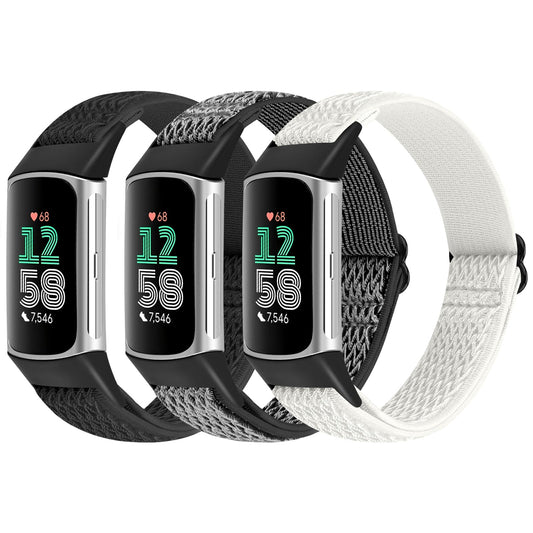 Puhuite 3 Pack Elastic Nylon Bands Compatible with Fitbit Charge 6/Fitbit Charge 5 Band, Adjustable Stretchy Nylon Loop Sports Strap Replacement Wristband for Fitbit Charge 5/Charge 6, Men and Women