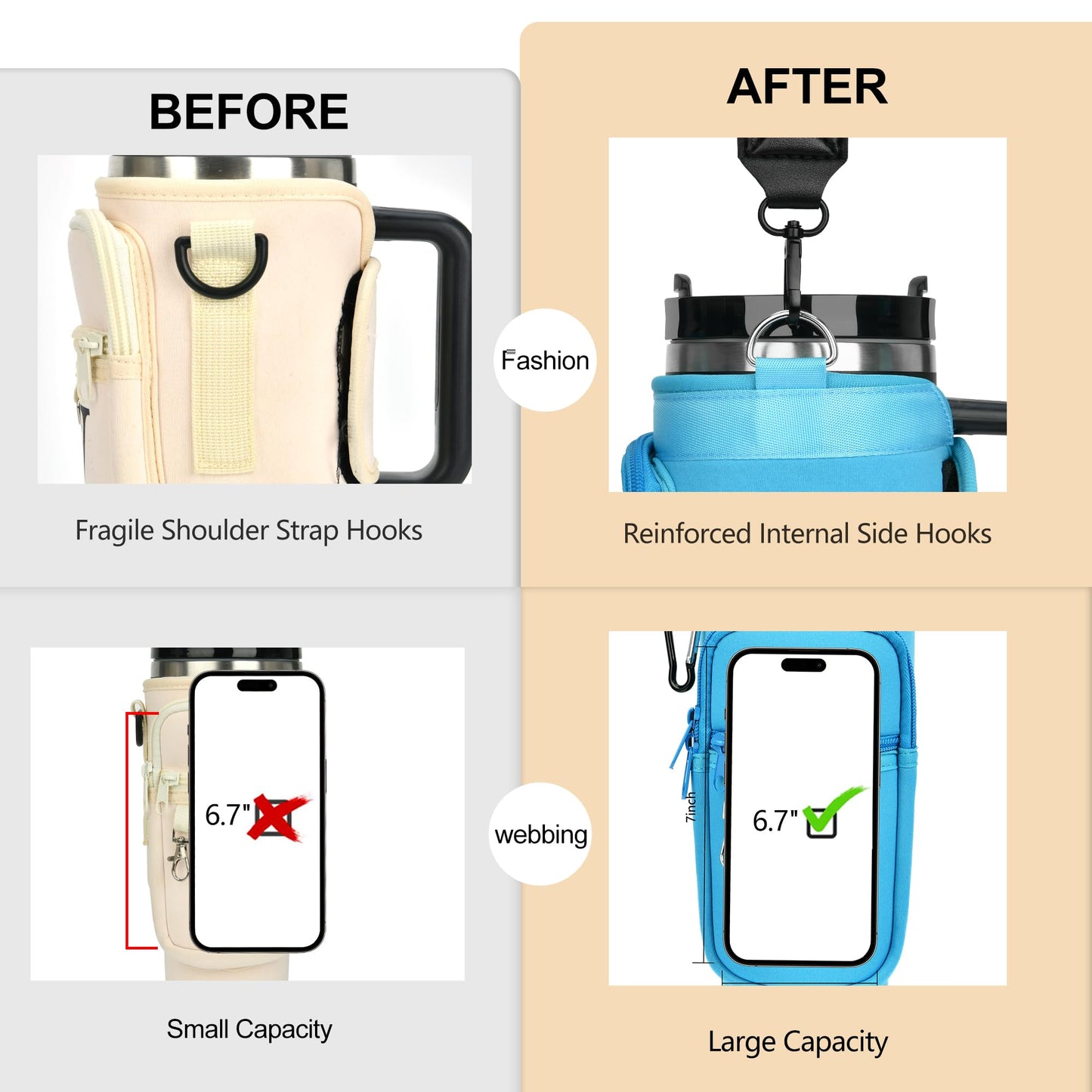 LOKASS Initial Water Bottle Holder with Upgrade Canvas Strap for Stanley 30 oz Tumbler, Gift for Mom Mother's Day Day gifts with Phone Pocket, Personalized Accessories for Stanley Cup, Blue - S