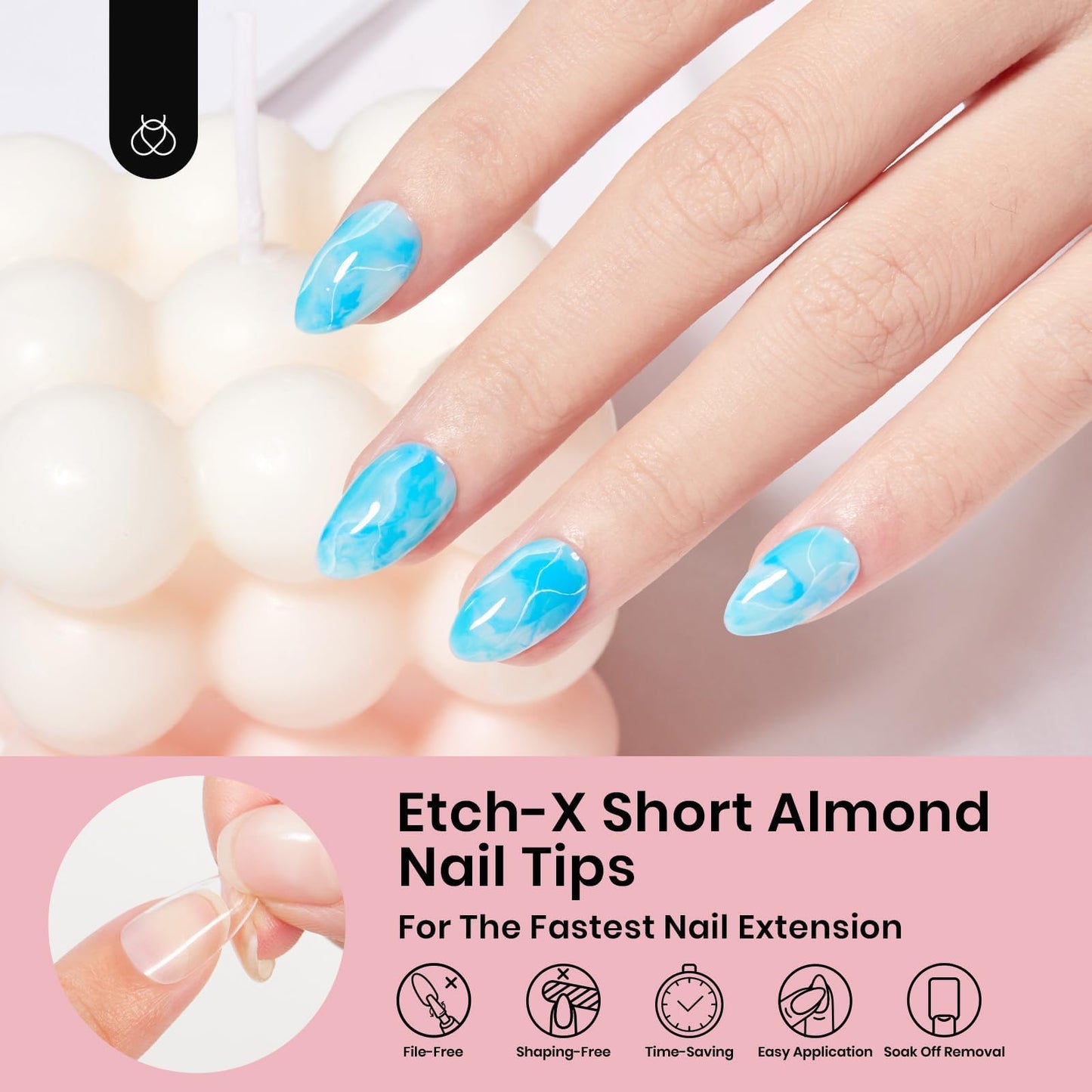 Beetles Gel Nail Tips 576Pcs Pre-shape Short Almond Etch-X Nail Tips,12 Sizes Soft Nail Tips Half Matte False Nails for Spring Nails Full Cover Press On Nail Nail Extensions Set for Women