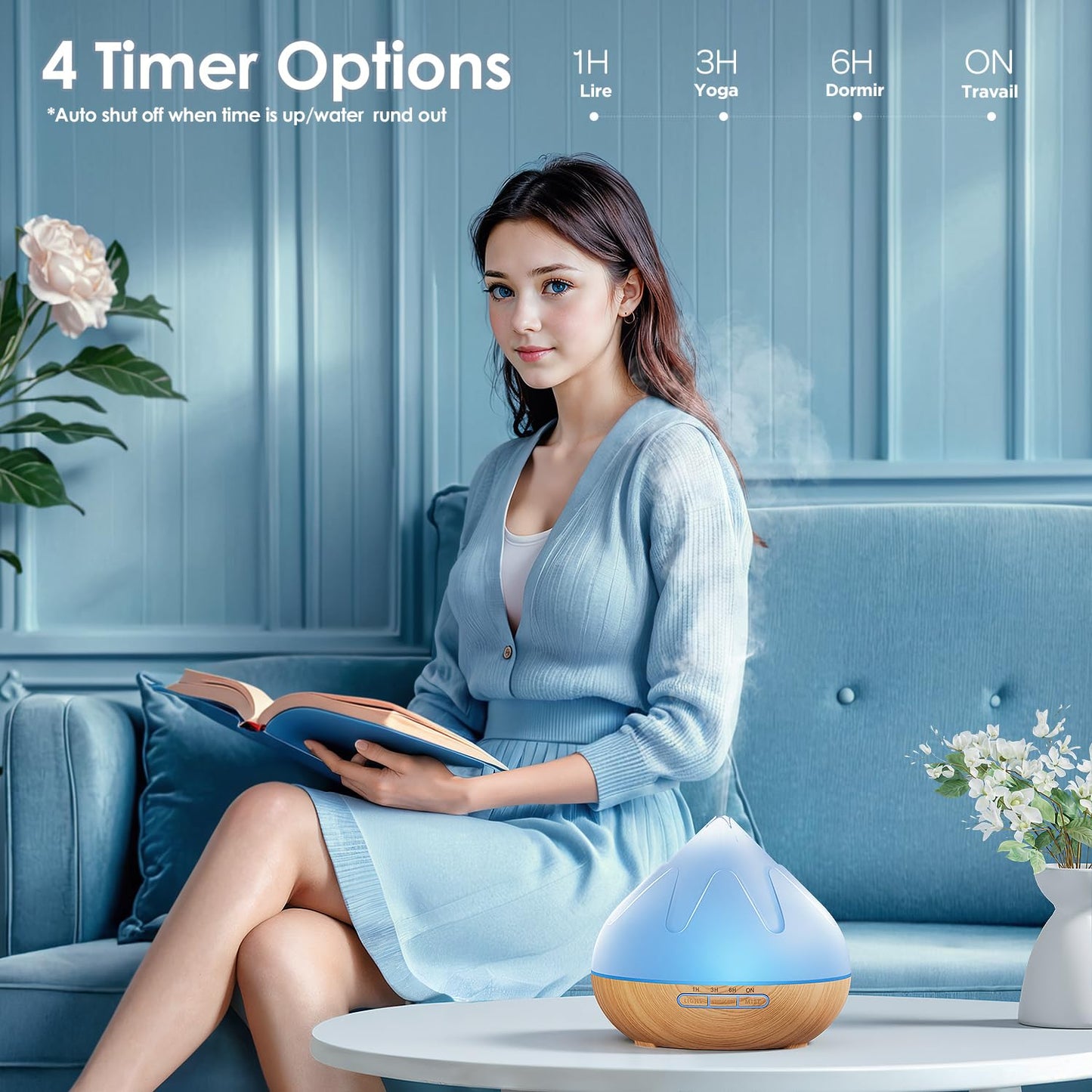 Aroma Diffuser with Essential Oils Set, 500 ML Essential Oil Diffuser with Remote Control, Humidifier with 14 Color Lights for Large Room, 4 Timer Setting, Auto Shut-Off