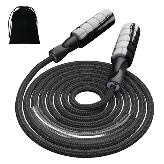 FITMYFAVO Jump Rope Cotton Adjustable Skipping Weighted jumprope for Women，Adult and Children Athletic Fitness Exercise Jumping Rope (Black)