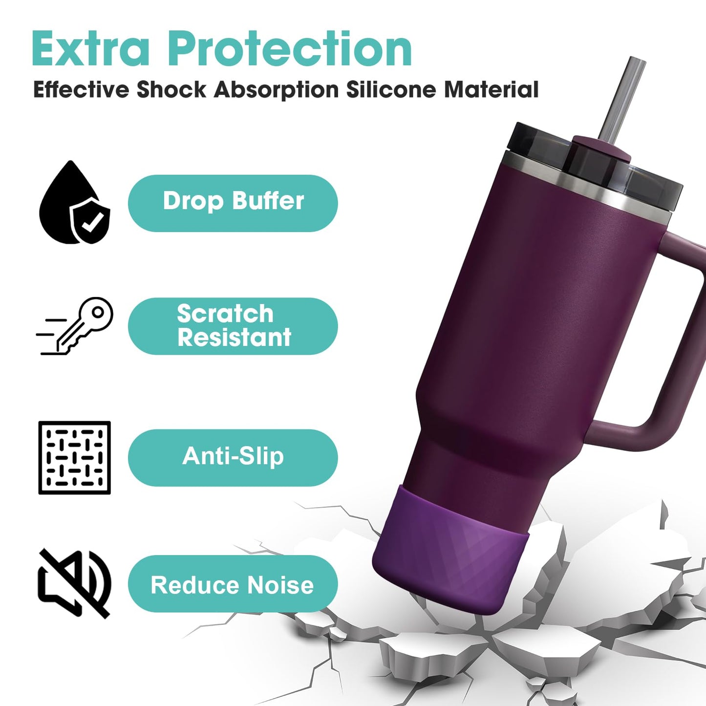 Upgrade 2PCS Protective Silicone Boot Bumper for Stanley Quencher Adventure 40oz 30oz IceFlow 20oz 30oz Tumbler, Water Bottle Bottom Sleeve Cover Accessories for Stanley Mug Cup(Dark Purple)