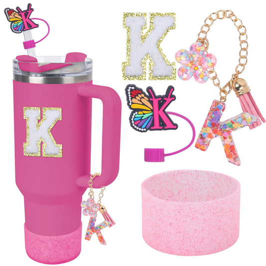 LA KEN DU Use for Stanley Cup Accessories Charms 40oz 30oz,Compatible with Stanley Cup Letter Charms for Handle Silicone Boot,Straw Cover Topper & Sticker(K)