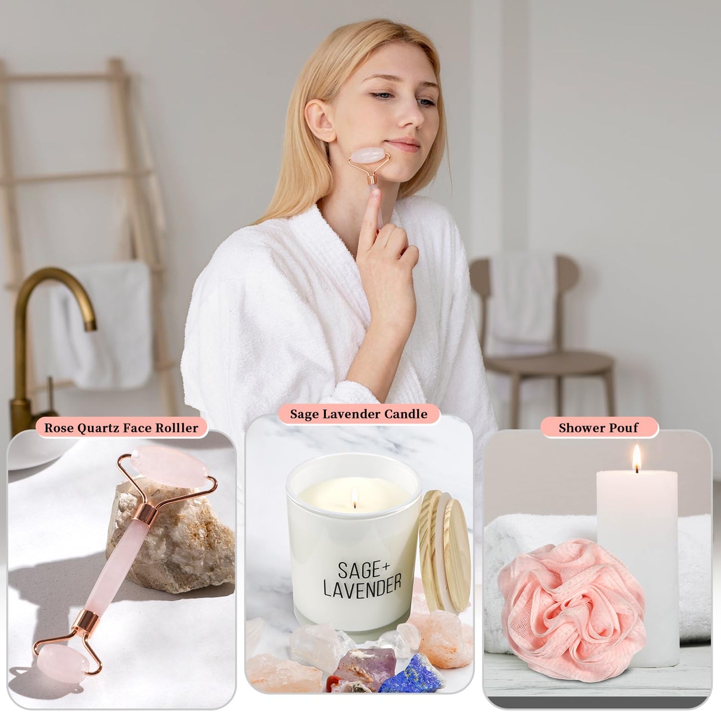 my novel things Birthday Gifts for Women,Spa Robe and Slippers Set, Bathrobe With Silky Satin Sleep Mask, Scented Candle Self Care 7 Pack Suitable for Christmas Thanksgiven Day Grey