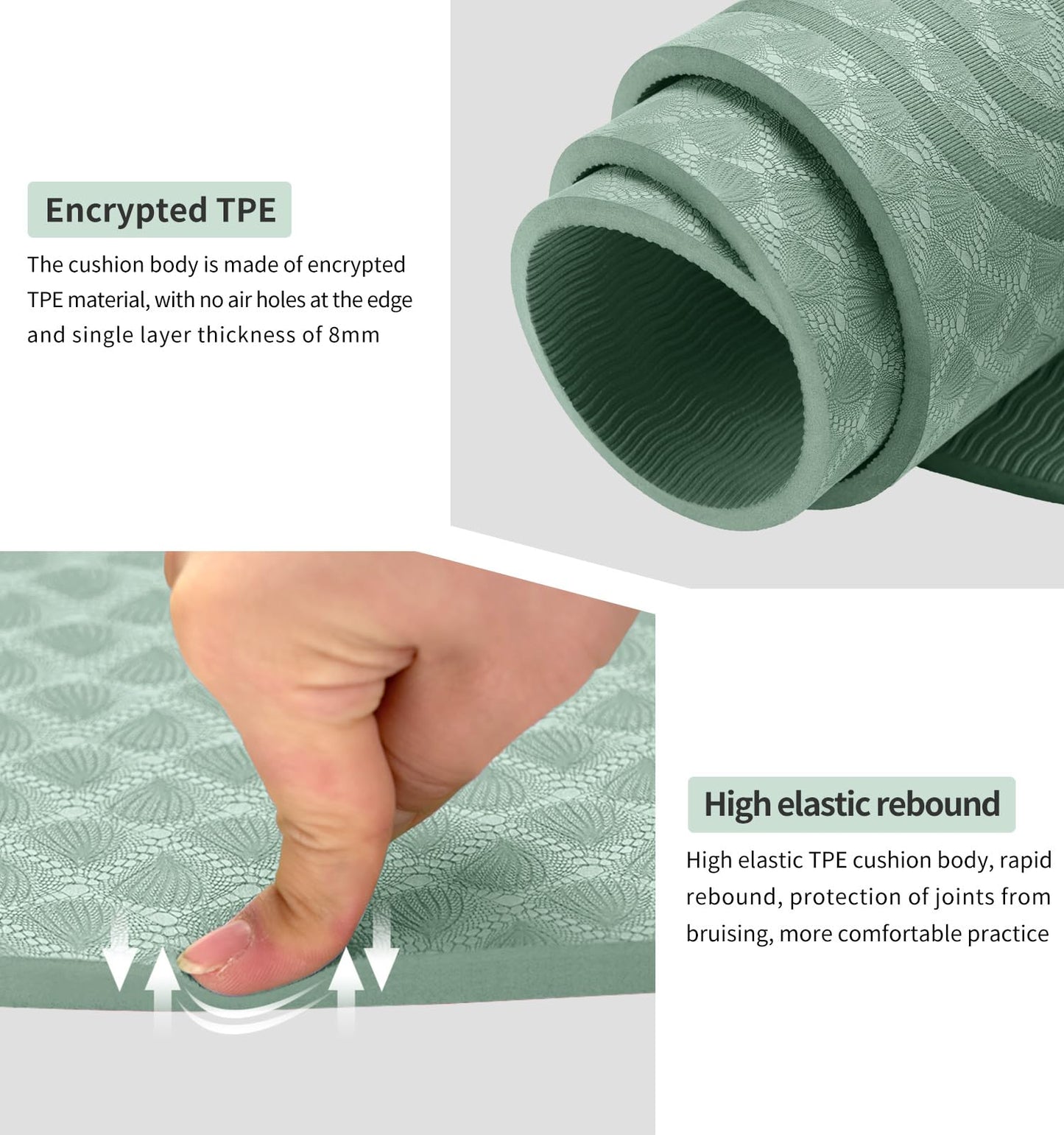 LERYG 8/20/30mm Jump Rope Mat Fitness Exercise Mat Durable, Non-Slip, Workout Mats with Jump Rope & Carrying Bag for Home Gym Flooring in Green((55"x 24")