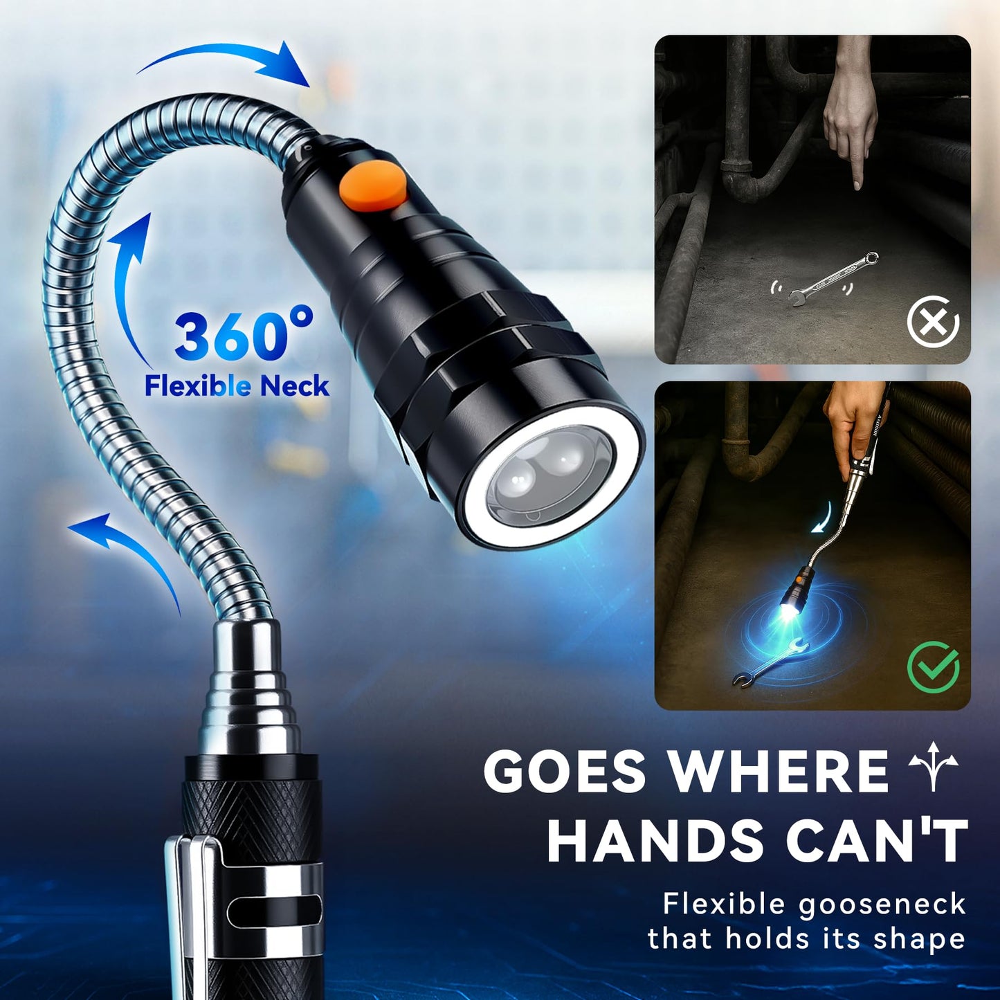VIBELITE Extendable Magnetic Flashlight with Telescoping Magnet Pickup Tool-Cool Gadget Birthday for Men, Dad, Husband, Him, Father, Mechanic,Tech, Handyman, Boyfriend, Women, Black
