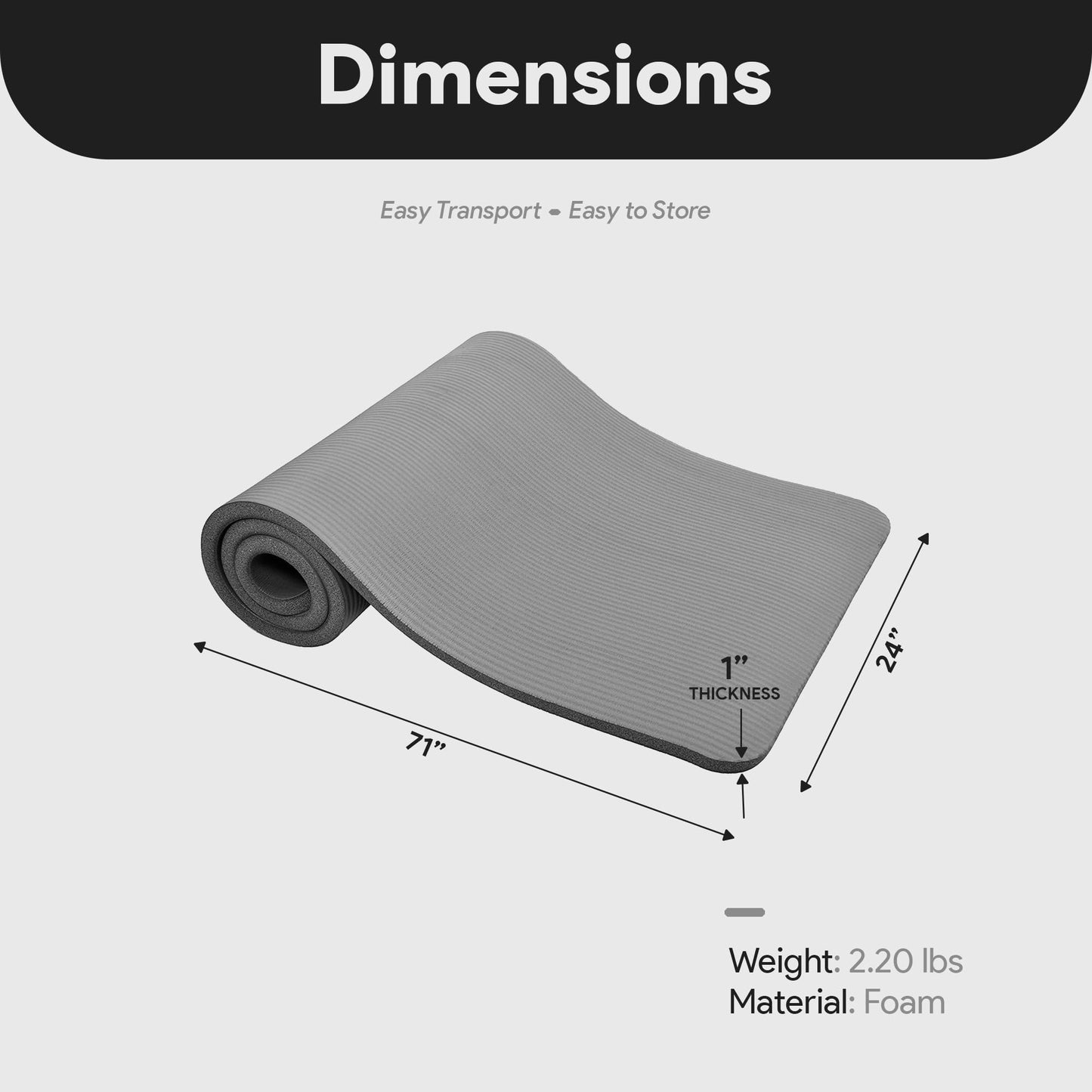 BalanceFrom All-Purpose 1-Inch Extra Thick High Density Anti-Tear Exercise Yoga Mat with Carrying Strap (Gray)