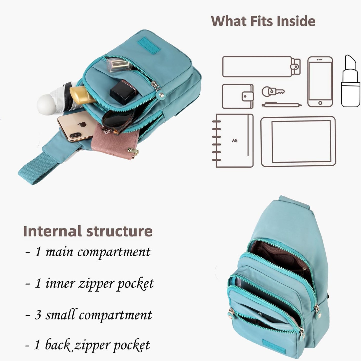 YAZEKOUS Small Sling Bag for Women Men, Crossbody Sling Backpack, Casual Daypack Backpacks Crossbody Bag for Hiking Travel