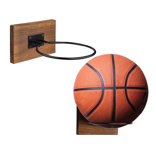 JOINSI 2PCS Wood Basketball Holder Wall Mounted, Ball Organizers Rack Display Wall Storage for Soccer, Volleyball, Rugby, Football