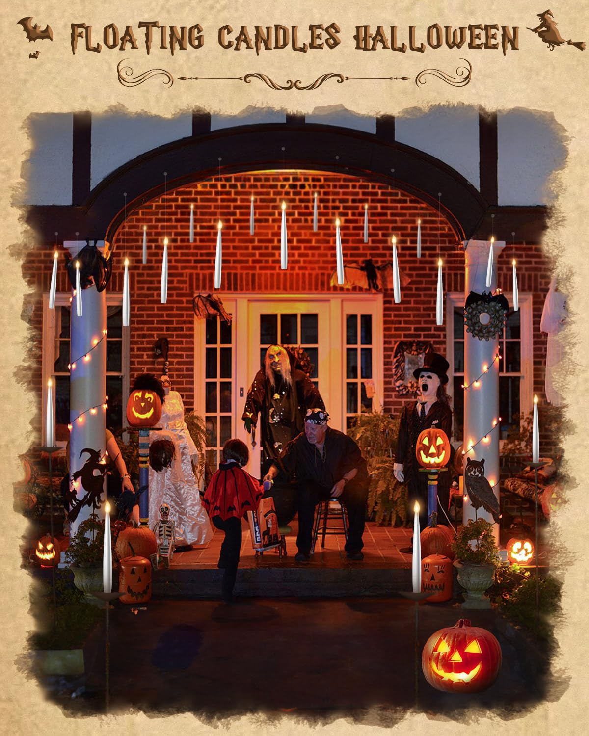 Floating Candles with Wand Remote 18PCS - Magic Hanging Candle with Glasses, Tie, Scarf, Flameless Taper Candles Floating Lights Gifts for Halloween Decorations Christmas Wedding Birthday Party Decor