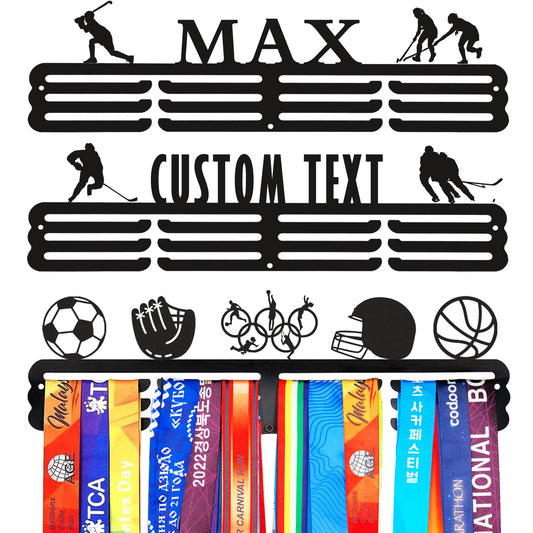 Goutoports Personalized Hockey Medal Hanger with Name Sport Medal Holder Display Rack for Awards Ribbons - Custom Metal Holder - Holds Up to 60 Medals - Perfect Birthday for Athlete Boys Girls