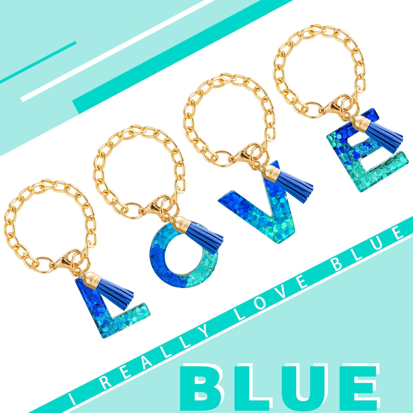 Letter Charm Accessories for Stanley Cup 1 PCS Cute Initial Keychain Handle Charm for Stanley Tumbler for Women Blue Letter S
