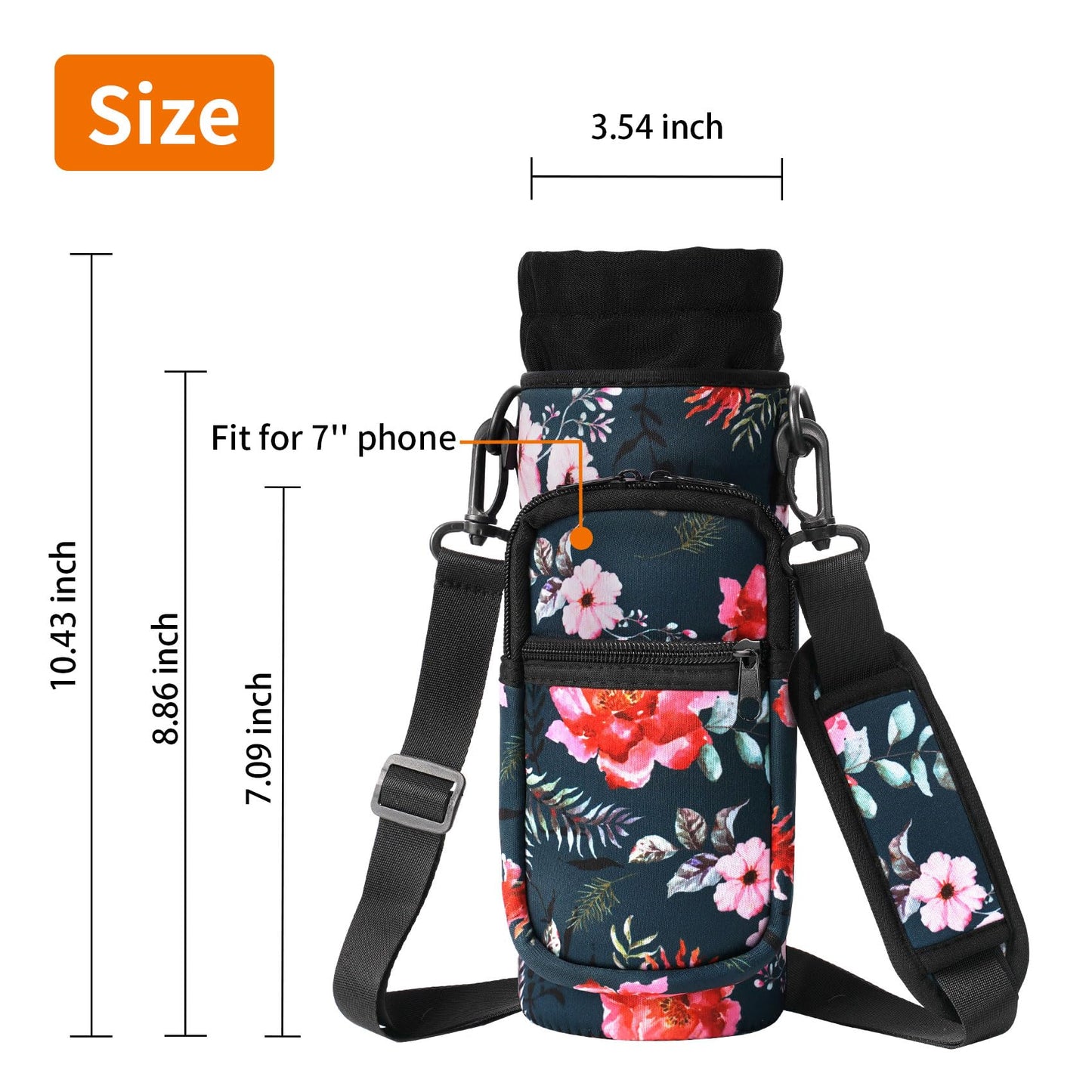 AceTreker 32 oz 40 oz Water Bottle Sleeve, Neoprene Insulated Water Bottle Sling Holder Bag with Adjustable Shoulder Strap & Paracord Handle for Men Women Walking Wild Rose