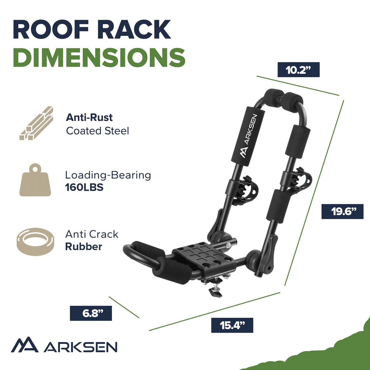 Arksen Universal 2 Pairs Heavy Duty Kayak Roof Rack J-Bar Easy to Carry Canoe Top Folding Adjustable Accessories for Car SUV Truck Crossbar with 4 pcs Top Mount Racks for Trip