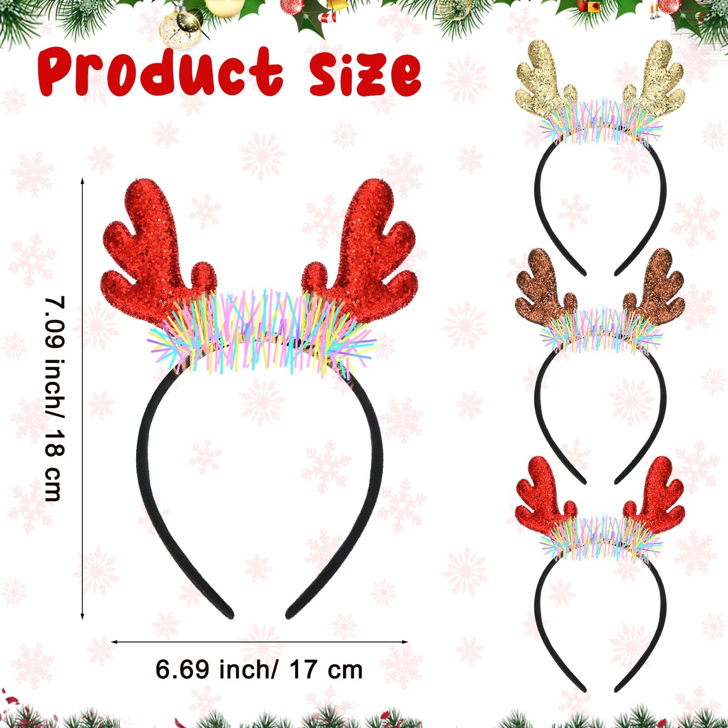Riceshoot 30 Pcs Christmas Reindeer Antlers Headband Bulk Deer Antlers Headbands with Ears Deer Costume for Women Christmas Party Favors Halloween Supplies