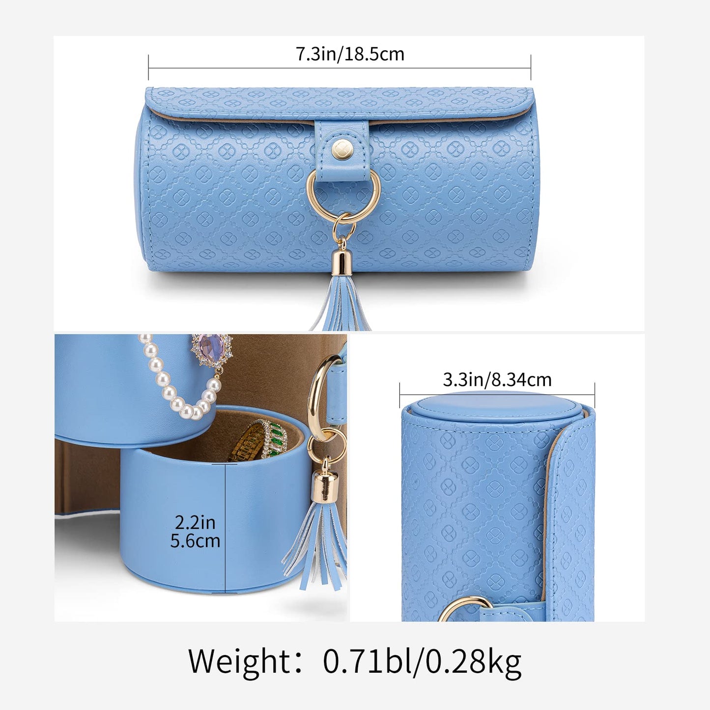 Vlando Christmas Gifts for Mom, Women, Wife - Travel Jewelry Oragnizer, 3-Layer Jewelry Storage Box, Travel Essential Accessories for Women, Gifts for Travelers Couples Mom Friends - Blue