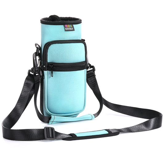 Nuovoware Water Bottle Carrier Bag, 25oz/32oz Bottle Pouch Holder, Adjustable Shoulder Hand Strap 2 Pocket Sling Neoprene Sleeve Sports Water Bottle Bag for Men Women Hiking Travelling, Dusty Blue