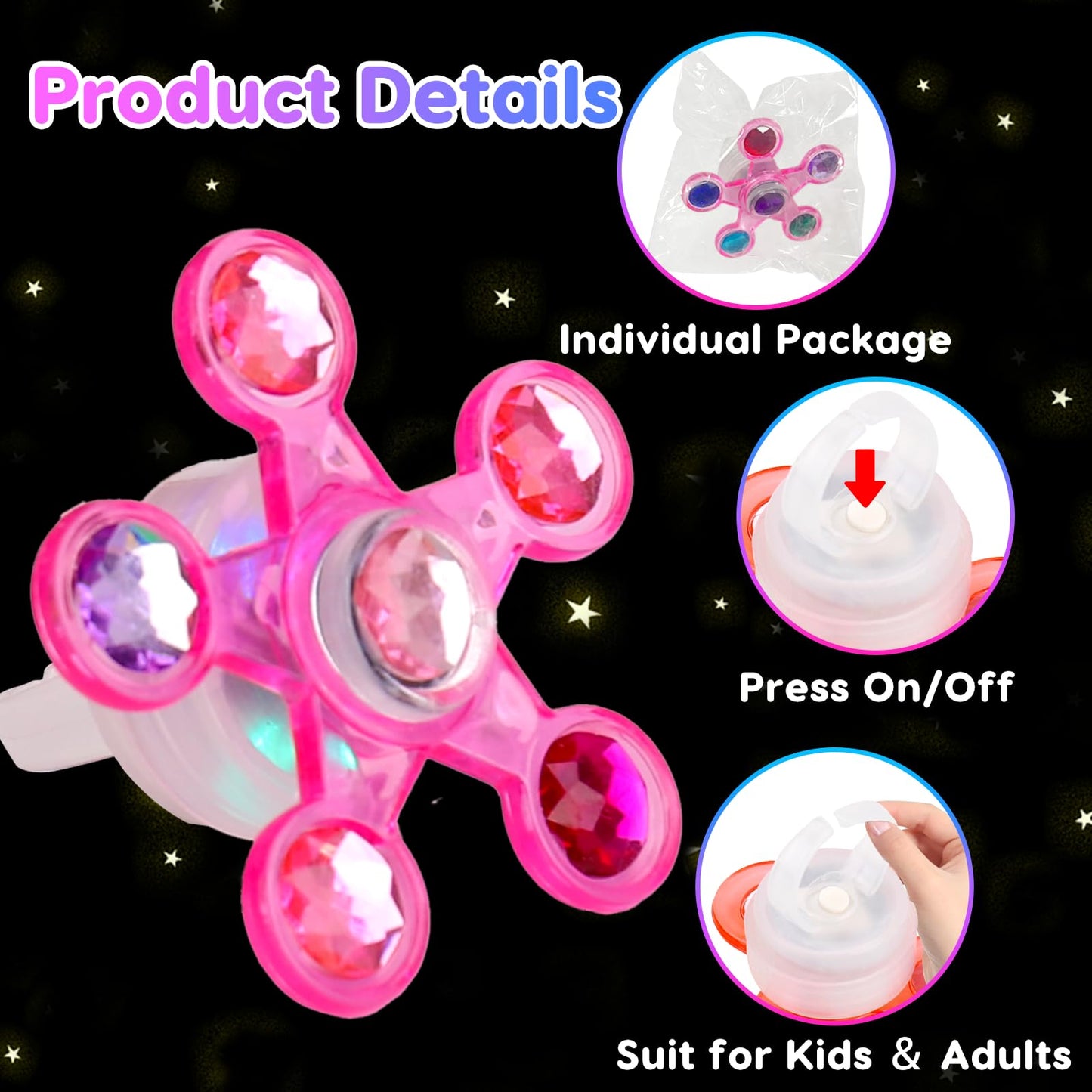 24PCS LED Light Up Fidget Spinner Rings Glow Party Favors Bulk for Kids 4-8 8-12 Goodie Treat Bag Stuffers Pinata Fillers Carnival Prizes Classroom Treasure Box Toys Birthday Return Gifts for Boy Girl