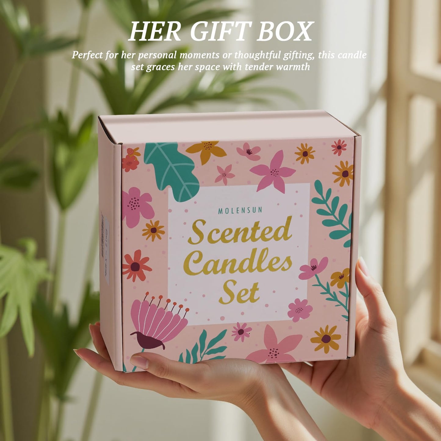 Molensun 4 Pack Candles for Home Scented, Mother's Day Gifts, 28 oz Long Lasting Candles, Soy Candle Set Gift for Women - Lavender Thyme/Lemon Eucalyptus/Sage &Citrus/Vanilla Cupcake