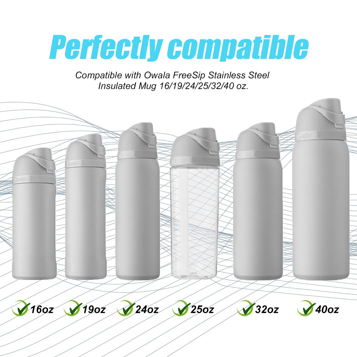 4pcs Replacement Stopper Compatible with Owala FreeSip 24oz 32oz, Water Bottle Top Lid Gasket for Owala 19/24/32/40oz Seal Bottle Cap Mouth Stopper Part Silicone Plug Accessories BPA-Free (Cyan)