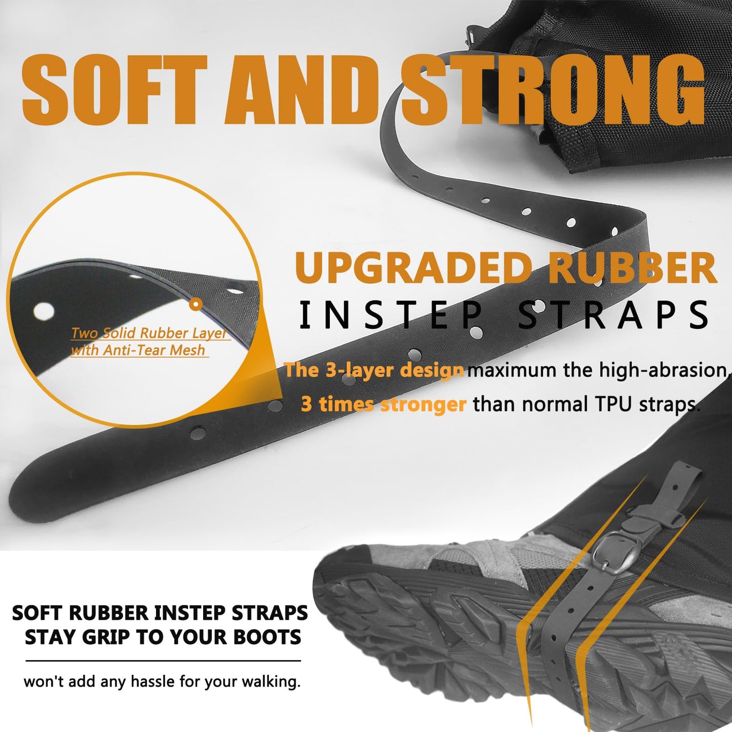 Frelaxy Leg Gaiters Ultra HIGH-Performance Hunting Gaiters, 100% Waterproof Hiking Gaiters with Upgraded Rubber Foot Strap, Adjustable Snow Boot Gaiters (Jet Black,M)