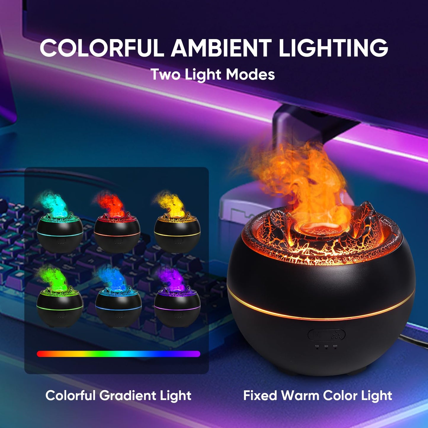 YALEDI Essential Oil Diffuser, Volcano Fire Flame Aromatherapy Diffuser, 360ml Ultrasonic Cool Mist Humidifier, Scent Aroma Diffuser with 7 Colors Light, Timer & Auto Shut-Off for Home, Room (Black)