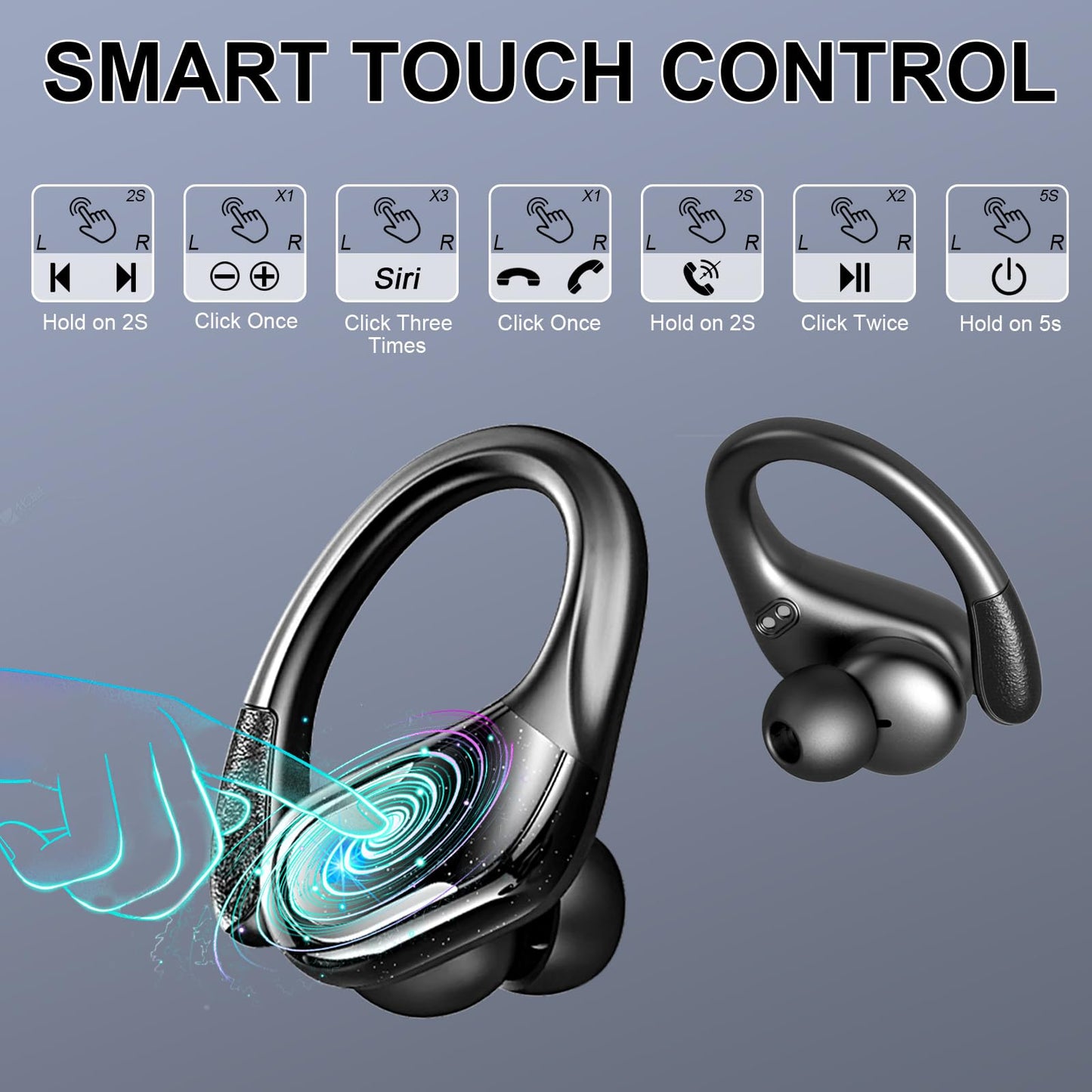 Wireless Earbuds Sport Bluetooth Headphones 5.4, 2025 Bluetooth Earbuds 75Hrs Stereo, 4 HD Mic, Over-Ear Buds with Earhooks ENC Noise Canceling Earphones, IP7 Waterproof Headset for Workout/Running