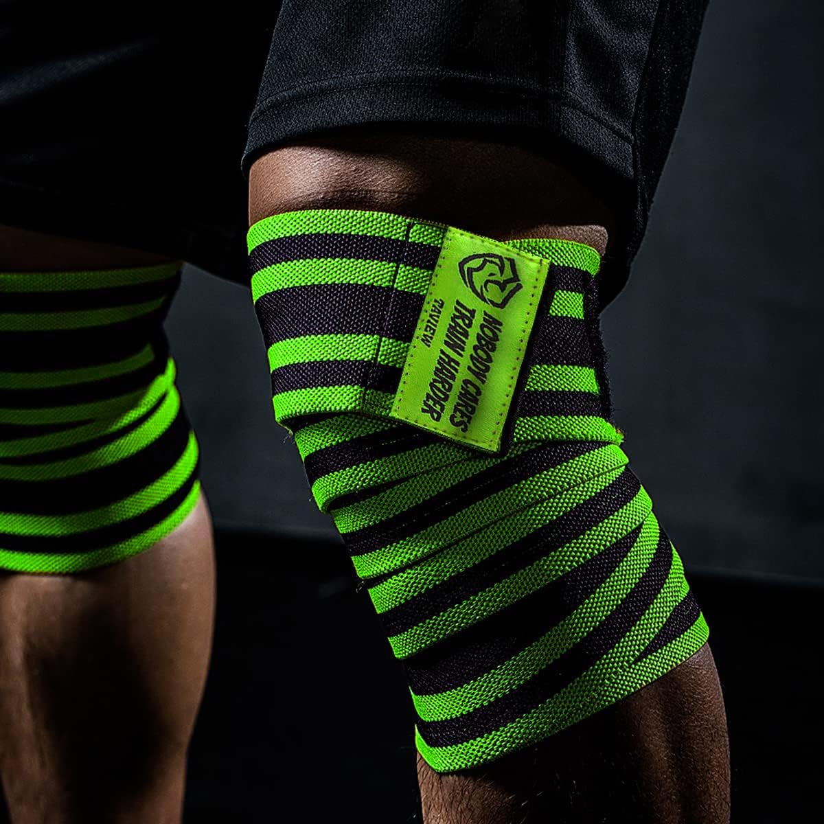 TAVIEW Elbow Wraps for Weightlifting (1 Pair), 47" Elastic Elbow Support & Compression Powerlifting, Fitness, Cross Training & Gym Workout, Elbow Straps Weight Lifting (72" knee wraps (Green&Black))
