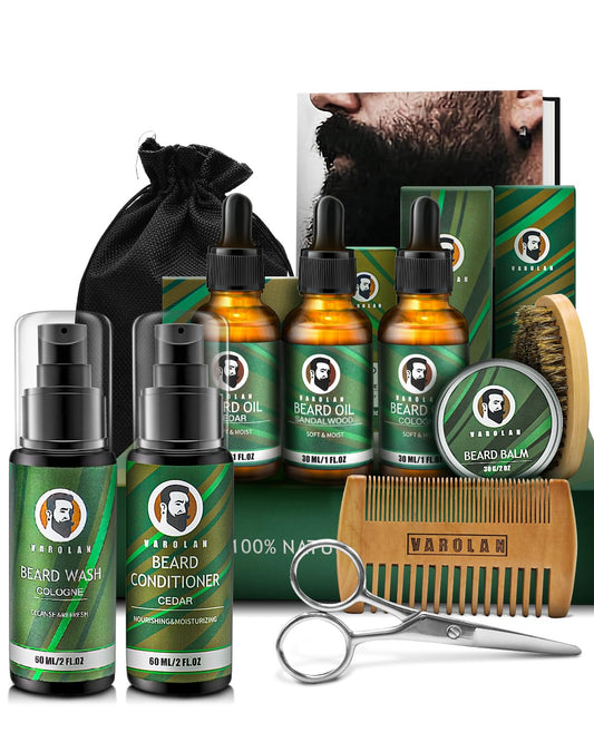 Mens Gifts for Birthday, Gifts for Men, Beard Care Kit with Beard Oil Balm Conditioner Wash Brush Comb Scissor, Stocking Stuffers for Men Birthday & Holiday Gifts for Boyfriend Brother Dad Husband