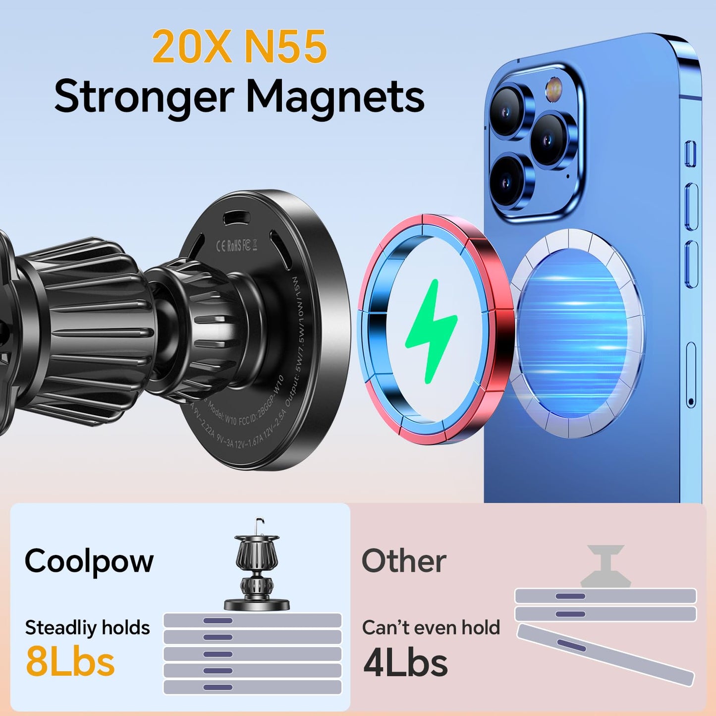 Coolpow for Magsafe Car Mount Charger【100% Stable】 15W Magsafe Car Charger Magnetic Phone Holders for Your Car Accessories for Women Men Car Phone Holder Wireless Car Charger for iPhone 16 Pro Max 15