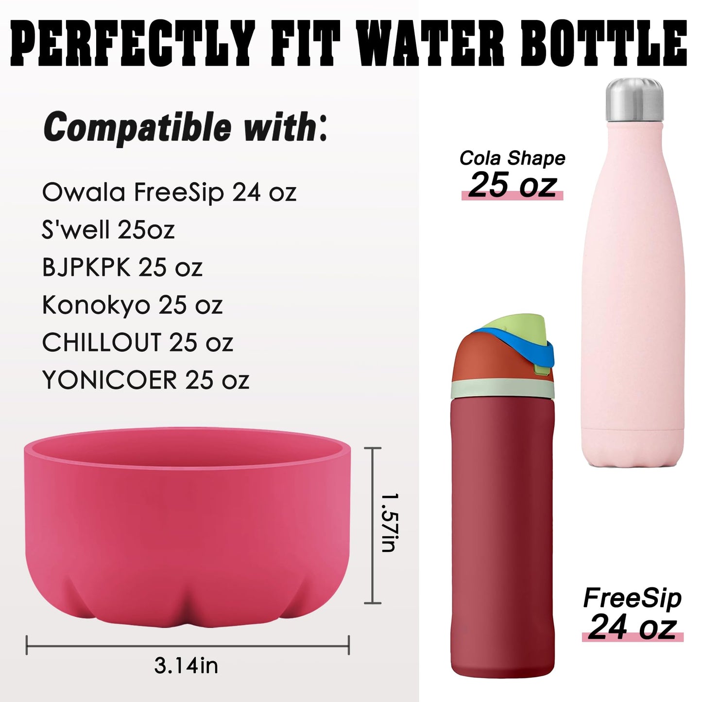VIKIZUES Silicone Boot Compatible with Owala Water Bottle 24 oz & S'well 25 oz Water Bottle and More 25 oz Stainless Steel Water Bottles, Anti-Slip Bottom Protector Sleeve (Watermelon Red)