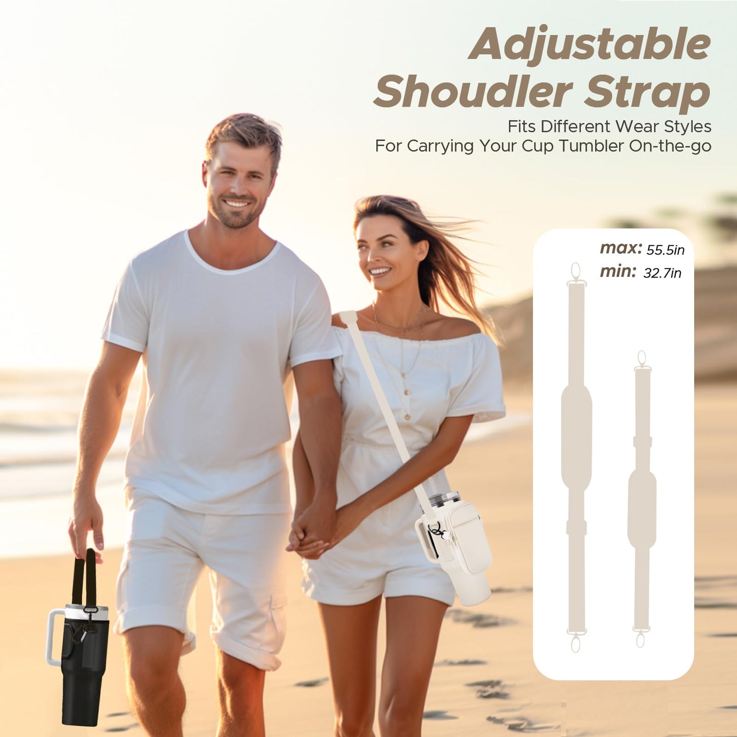Watter Bottle Carrier Bag with Detachable Pocket Compatible with Stanley& Simple Morden 40oz Tumbler with Handle,Water Cup Holder with Adjustable Shoulder Strap& Carabiner for Stanley Cup Accessories