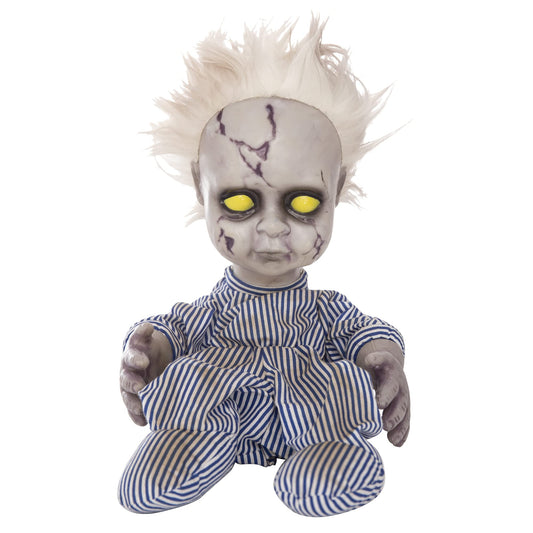 EVAPLUS 11inch Halloween Haunted House Crying Baby Terror Decoration Toy, Animatronic Roaming Creepy Doll Halloween Decoration,Haunted Sound Activated Holiday Prop with Battery Operated Control