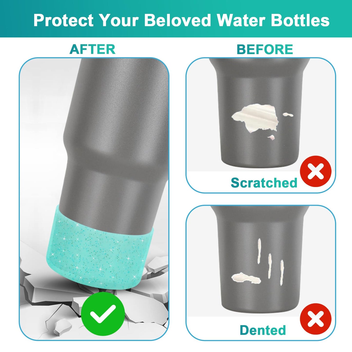 Silicone Cup Boot for 12oz - 40 oz Hydroflask &Stanley 40oz Protective Cup Bottom Sleeve Cover Compatible with Stanley Cup Accessories for All Water Bottles Bottom Diameter of 2.84-3in (Sparkle Blue)