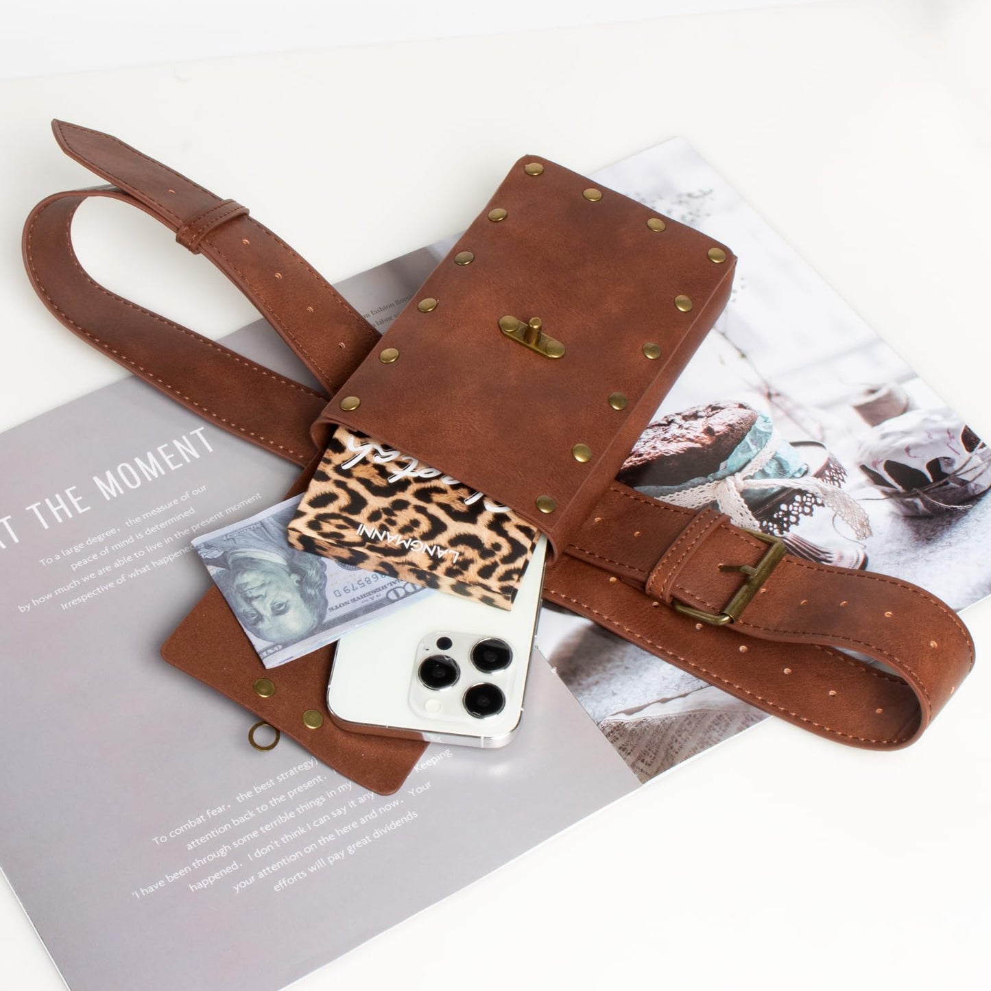 Belt Pouch Waist Bag Fanny Pack Steampunk Phone Holder Medieval Bag Leather Belt Renaissance Cosplay Costume Accessories (1-Brown)