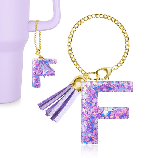 MOYOHIM Letter Charm for Stanley Cup, 1PCS Cute Tumbler Accessories Charm for Handle, Purple Personalized Initial Keychain Charm for Girls Women