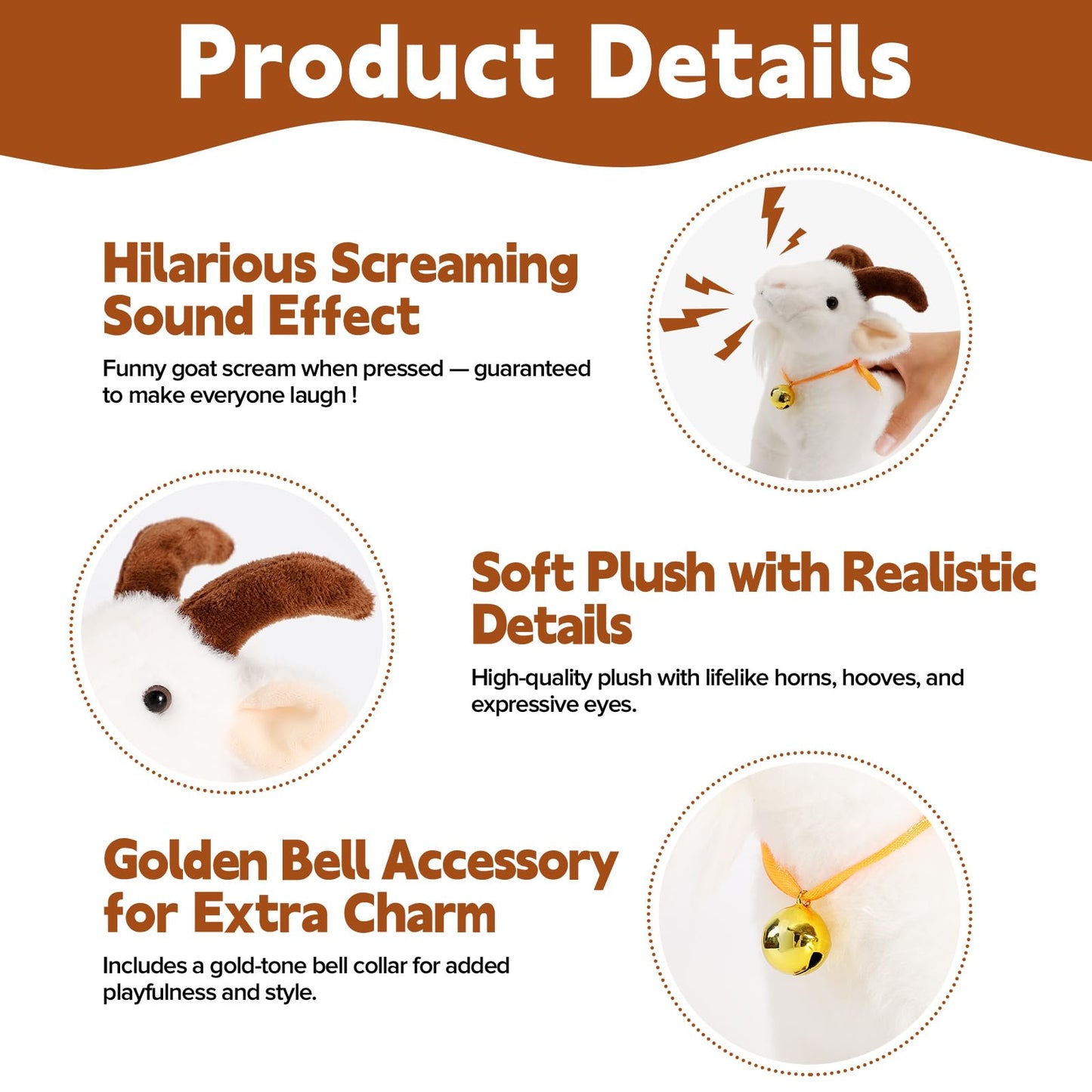 Freetoes Screaming Goat Toy,Goat Stuffed Animal Plush Desk Toy,Makes Fun Screaming Goats Sounds,Funny Gag Gifts for Men Women,Weird Things Office Pranks Stuff for Adults,Prank Noise Maker