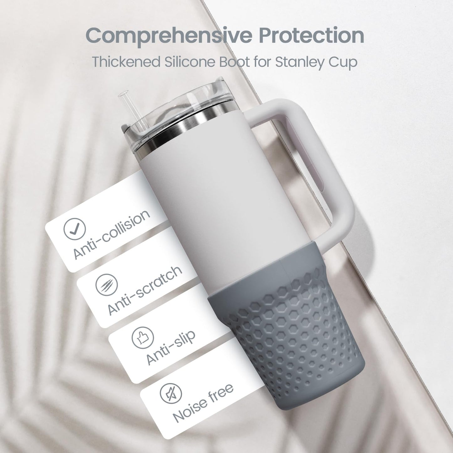 Thxbag Silicone Boot for Stanley Cup 30oz / 20oz, Grey Boot Sleeve Cover Fit with Stanley H2.0 and Quencher Adventure Tumbler Accessories (30 oz & 20 oz, Grey)