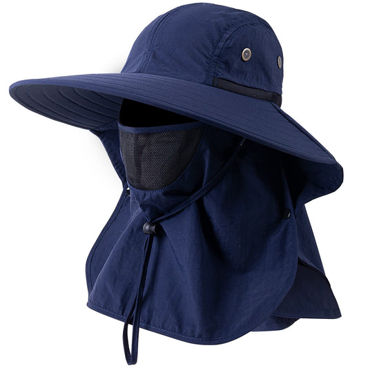 HEEHIPOO Mens Women Fishing Hat UPF 50+ Wide Brim Sun Hat with Face Cover & Neck Flap Navy