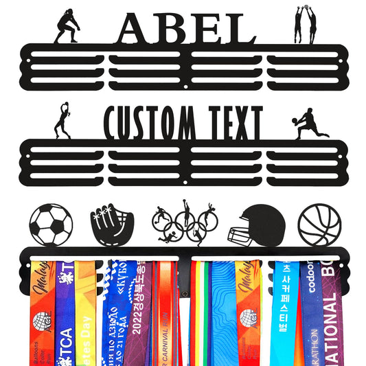 Personalized Medal Hanger with Name Multi Sport Race Medal Holder Display Rack for Awards Ribbons - Easy to Install Custom Metal Holder - Holds Up to 60 Medals - Shoulder Bag Hanger Towel Rack