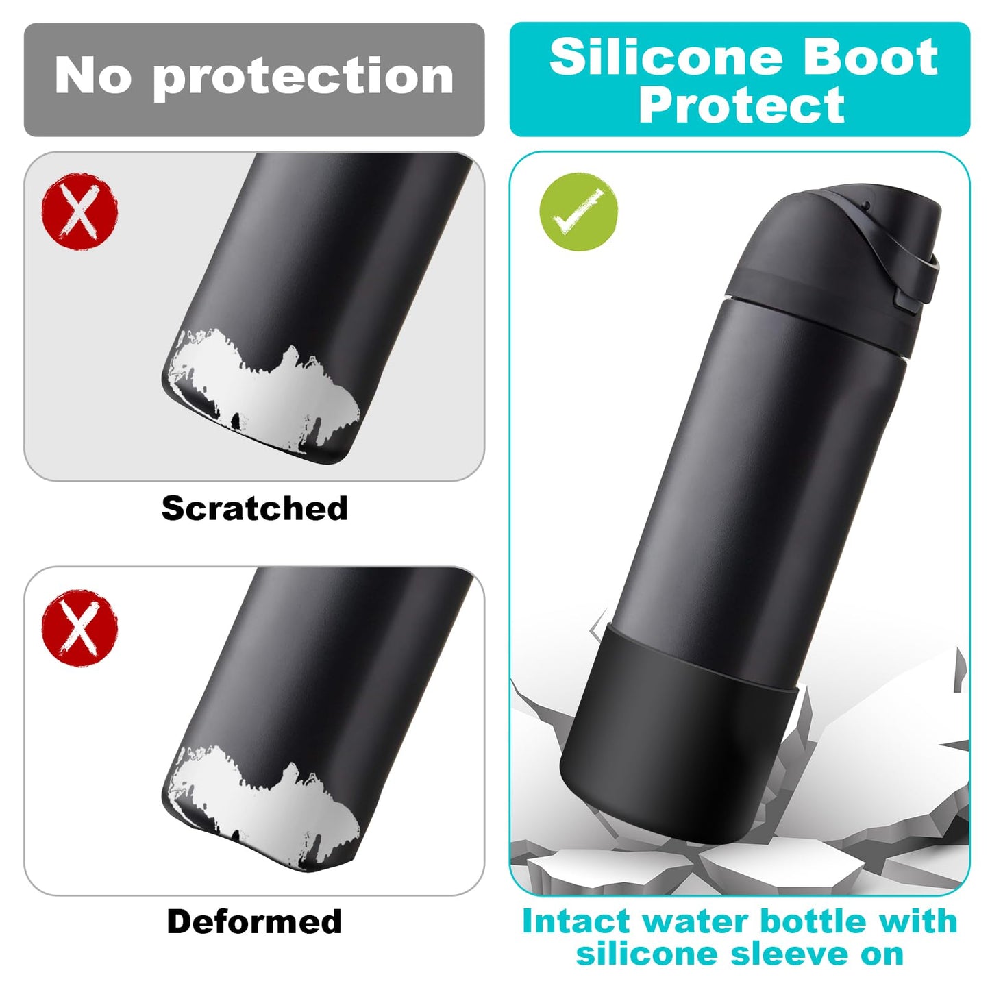Comheral 2PCS Silicone Water Bottle Boot for Owala 24oz, Anti-Slip Protective Sleeve Bottom Bumper for FreeSip, Twist, and Flip Stainless Steel Bottles, Dishwasher Safe and BPA Free(Black)