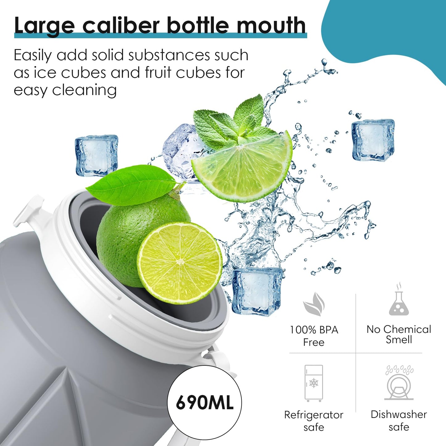 Popdigito Collapsible Water Bottle Foldable Silicone Travel Water Bottle Leakproof Flexible BPA Free Portable,Folding Water Bottle Lightweight for Camping, Hiking,Sports Water Bottles Travel 23oz