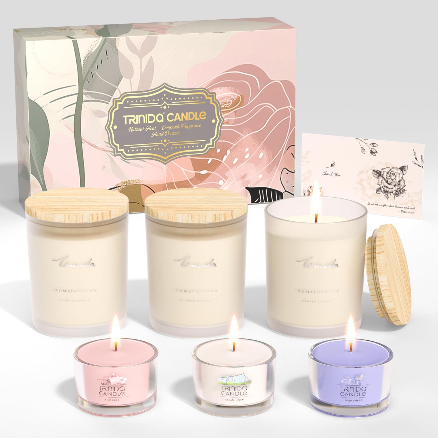 TRINIDa Scented Candles 120Hrs, Soy Candles for Home Scented, Aromatherapy Candle Set, Lavender Candle Gifts for Women Birthday