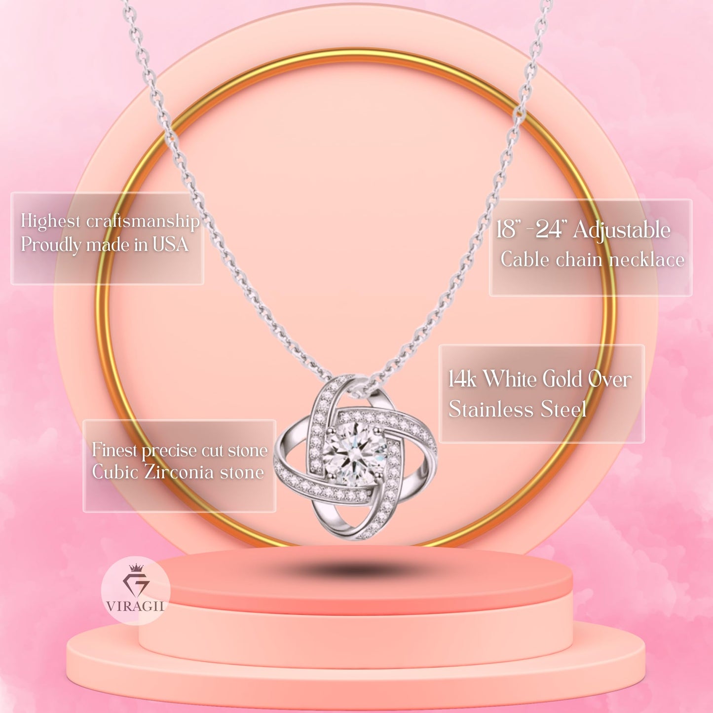 VIRAGIL Aunt Gifts from Niece, Gifts for Niece from Aunt, Aunt and Niece Gifts, Sterling Silver Love Knot Necklace, Mahogany Luxury Gift Box, Aunt Birthday MothersDay Gifts, Christmas Gifts, Card 1