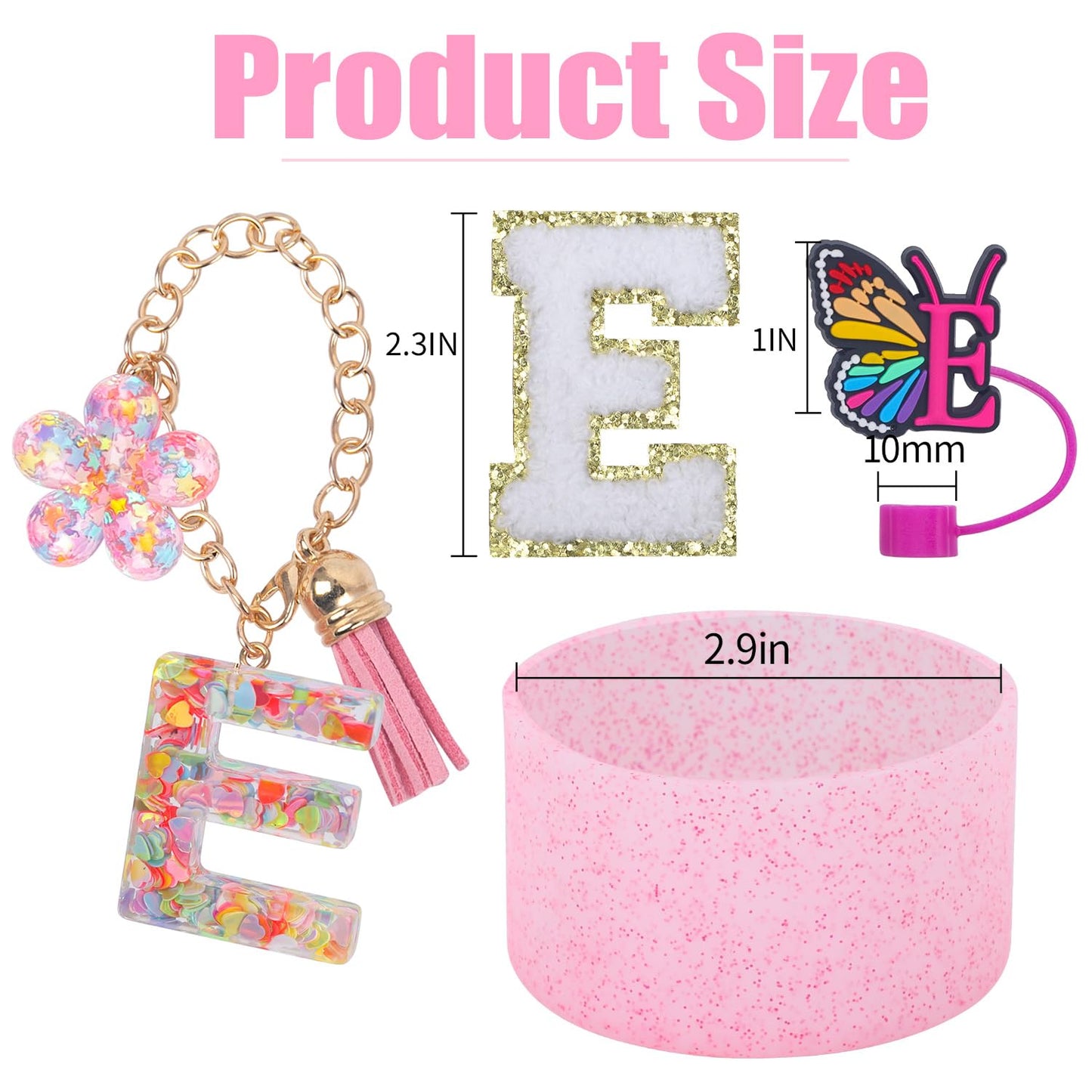 LA KEN DU Use for Stanley Cup Accessories Charms 40oz 30oz,Compatible with Stanley Cup Letter Charms for Handle Silicone Boot,Straw Cover Topper & Sticker(E)
