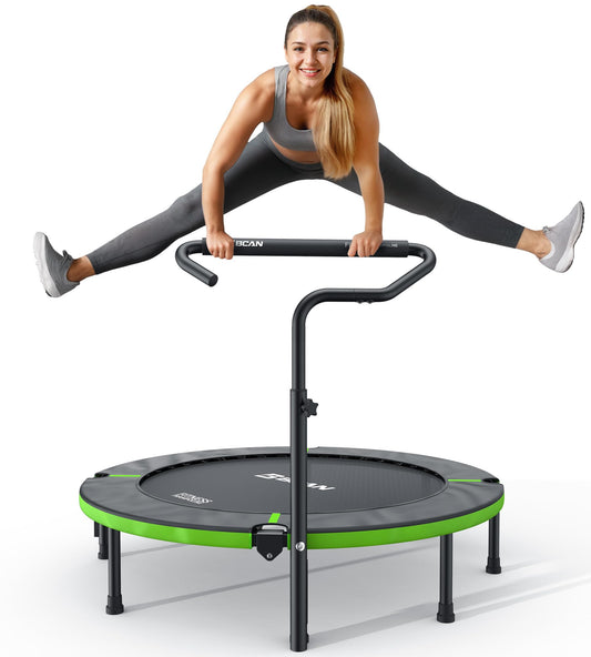 BCAN 40"/48" Foldable Mini Trampoline, Rebounder Trampoline for Adults, U/T Shape Adjustable Foam Handle, Exercise Rebounder for Kids Adults Indoor/Garden Workout, Max Load 330lbs/440lbs