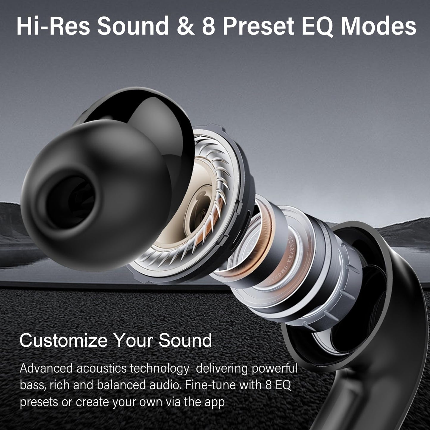Hybrid Active Noise Canceling Wireless Earbuds, 6 Mics ENC Clear Call Ear Buds, Hi-Res Audio Deep Bass Bluetooth 5.4 Headphones, 49H Playtime, IP7, 8 EQ Modes, Wireless Charging, Multipoint Connection